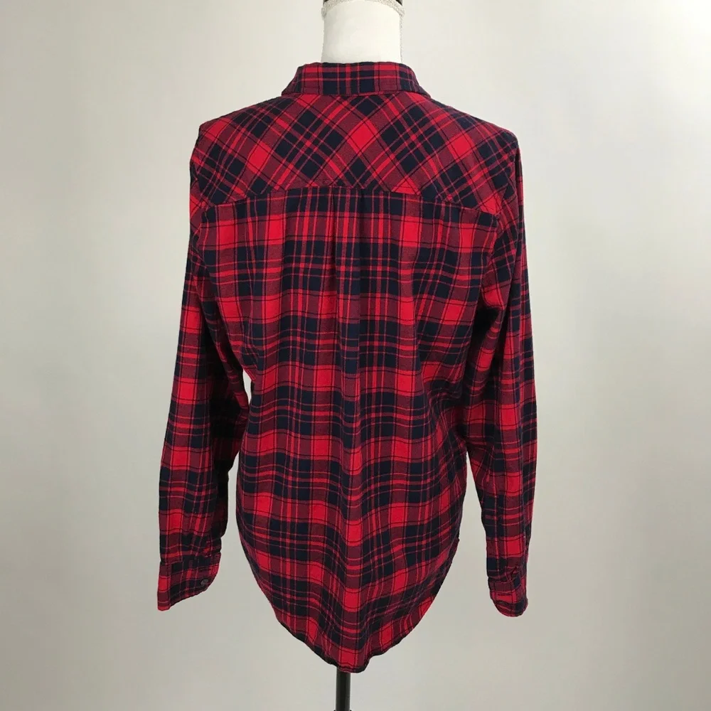 J. Crew Red Navy Plaid Boy fIt Shirt - Picture 5 of 6